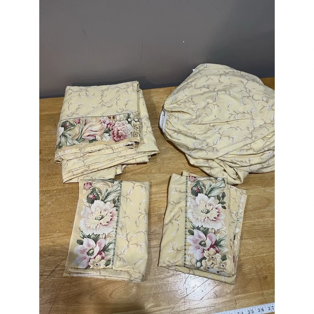 Croscill Rose‎ Floral Yellow Full Sheet Set Flat Fitted Pillowcases Cottagecore